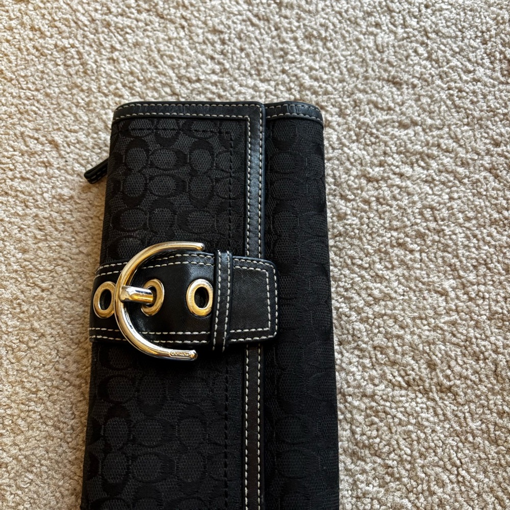 Black Coach Wallet with Silver Buckle